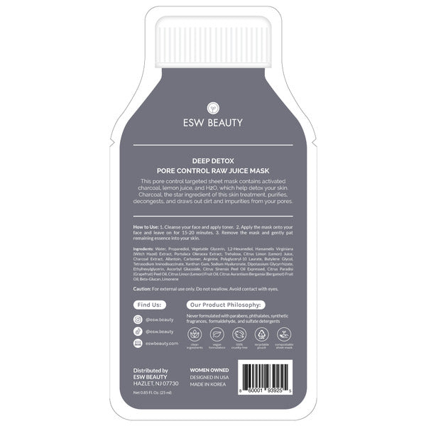 ESW Beauty Deep Detox, Pore Control, Raw Juice Cleanse Sheet Mask