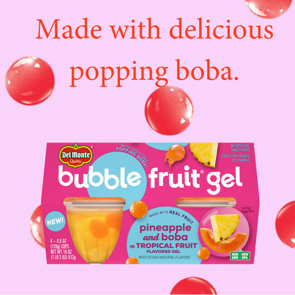 Del Monte Bubble Fruit Gel Pineapple and Boba in Tropical Fruit Flavored Gel Fruit Cups