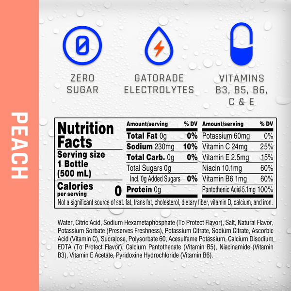 Propel Electrolyte Water Beverage, Zero Sugar, Peach, 6 Pack