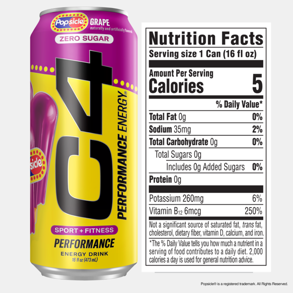 C4 Energy Performance Energy Drink, Carbonated, Grape Popsicle