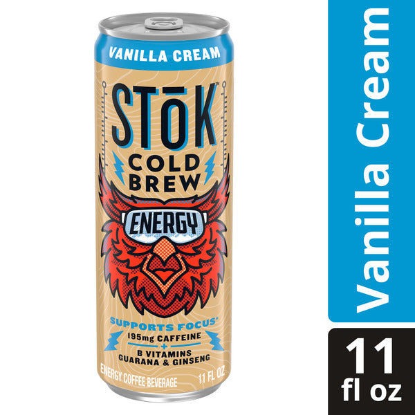 SToK Cold Brew Energy Vanilla Cream, Ready to Drink Canned Coffee with 195mg Caffeine to Help Support Focus, B Vitamins, Guarana and Ginseng, 11 fl oz