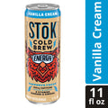 SToK Cold Brew Energy Vanilla Cream, Ready to Drink Canned Coffee with 195mg Caffeine to Help Support Focus, B Vitamins, Guarana and Ginseng, 11 fl oz