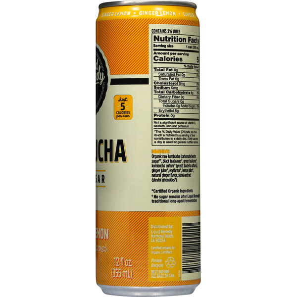 Liquid Remedy No Sugar Ginger Lemon Kombucha