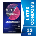 DUREX® Condoms, Ribbed, Dotted with Delay Lubricant, Durex Performax Intense Natural Rubber Latex Condoms, Regular Fit, 12 Count, Contains Desensitizing Lube for Men, FSA & HSA Eligible