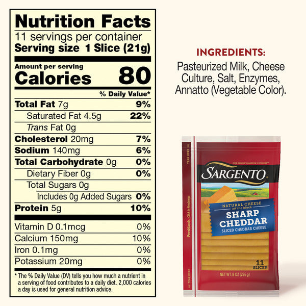 Sargento Natural Sharp Cheddar Sliced Cheese, 11 Slices