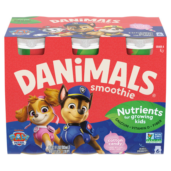 Danimals Smoothie Cotton Candy Dairy Drink Multi-Pack, Creamy and Delicious Low Fat Snacks for Kids, 6 Ct, 3.1 oz Smoothie Bottles