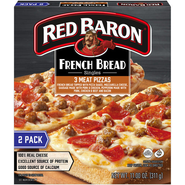 Red Baron French Bread Singles 3 Meat Pizzas