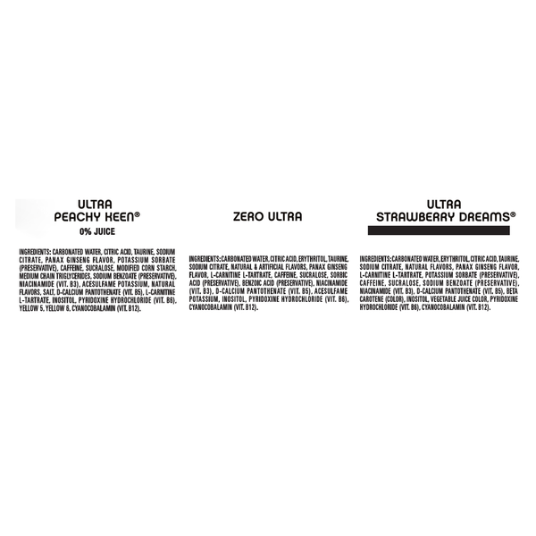 Monster Energy Drink, Ultra Peachy Keen/Zero Ultra/Ultra Strawberry Dreams, Zero Sugar