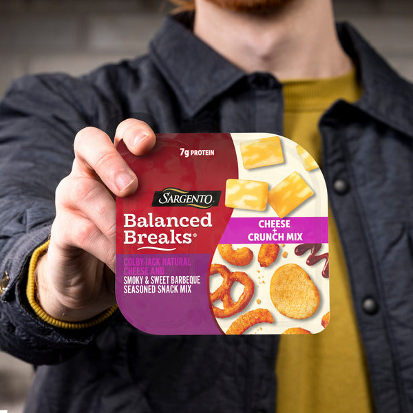 Sargento Balanced Breaks® Cheese + Crunch Mix Colby-Jack Natural Cheese and Smoky & Sweet BBQ Seasoned Snack Mix of Pretzels, Roasted Cashews, Corn Sticks, Corn Kernels, Toasted Bread Chips, Snack, 3-Pack