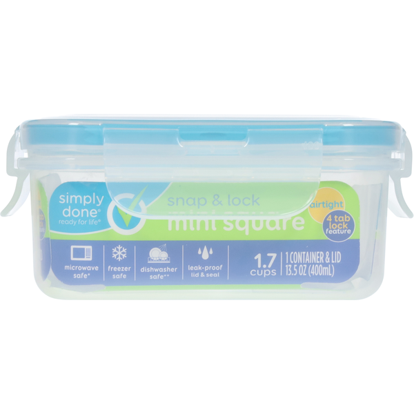 Simply Done Container & Lid, Snap & Lock, Mini, Square, 13.5 Ounce