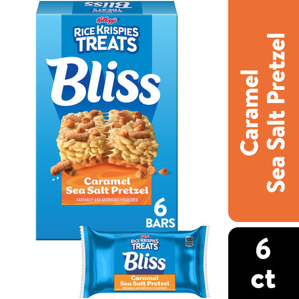 Kellogg's Rice Krispies Treats Bliss Caramel Sea Salt Pretzel Crispy Marshmallow Squares, Snack Bars, 6 Count