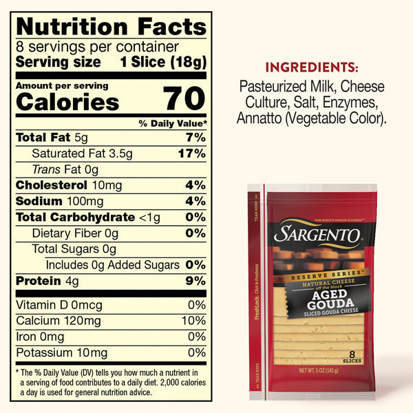 Sargento Reserve Series™ Natural Aged Gouda Sliced Cheese,  8 Slices