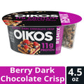 Oikos REMIX Berry Dark Chocolate Crisp 11g Protein Mixed Berry Nonfat Yogurt with Dark Chocolate and White Fudge Berry Granola Mix-Ins, 4.5 oz Cup