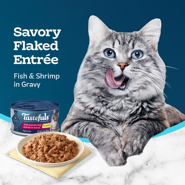 Blue Buffalo Tastefuls Natural Flaked Wet Cat Food, Fish & Shrimp Entrée in Gravy