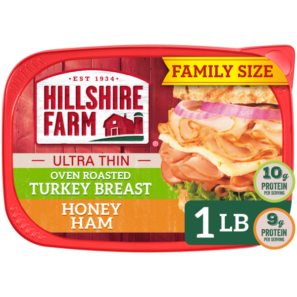 Hillshire Farm Ultra Thin Sliced Deli Lunch Meat, Oven Roasted Turkey Breast and Honey Ham, 16 oz