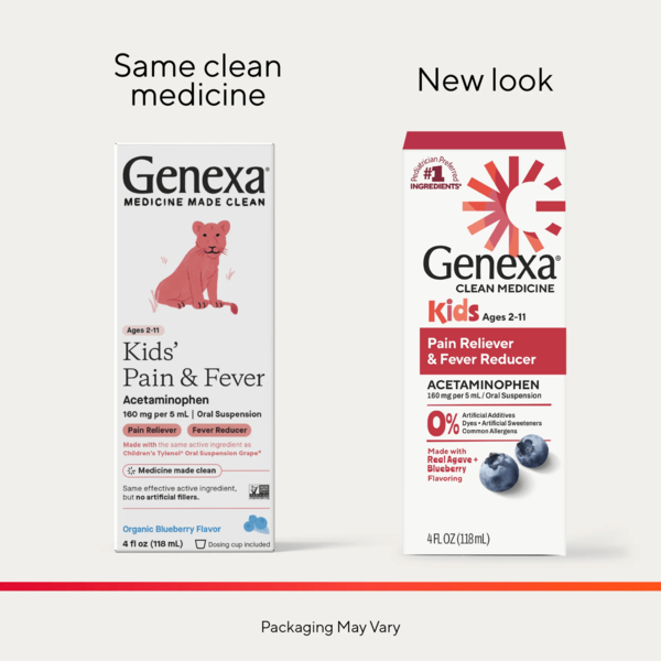Genexa Kids Pain & Fever Acetaminophen, Organic Blueberry Flavor