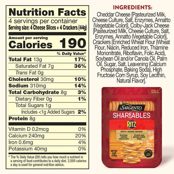 Sargento Shareables Natural Cheddar & Colby-Jack Sliced Cheese with Ritz® Original Crackers Cheese Tray