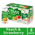 Activia ZERO 0g Added Sugar Peach and Strawberry Probiotic Dailies, Low Fat Probiotic Yogurt Drinks With 0g Added Sugar to Help Support Gut Health, 3.1 fl oz, 8 Count