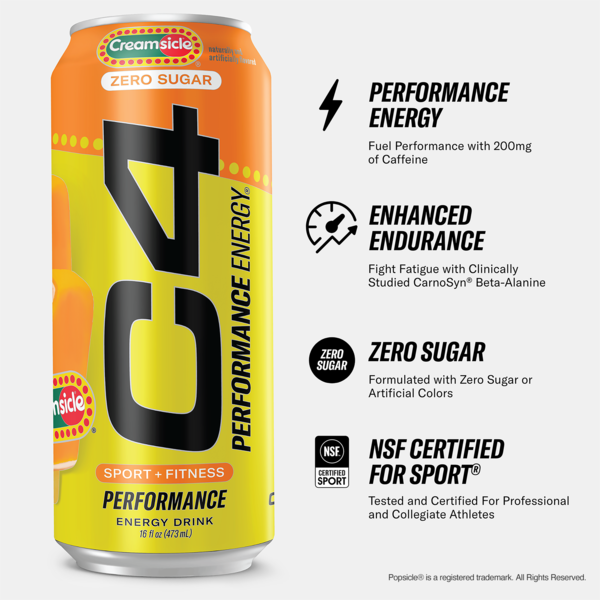 C4 Energy Yellow Can Carbonated Orange Creamsicle Performance Energy Drink
