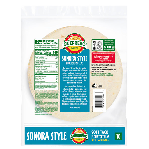 Guerrero Sonora Style Flour Tortillas, Soft Taco Size, 10 Count