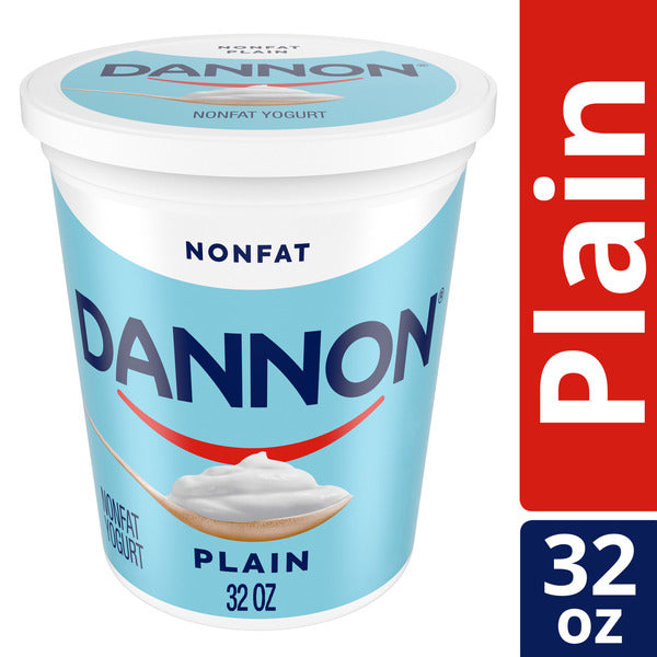 Dannon Plain Nonfat Yogurt, Excellent Source of Calcium and Good Source of Protein with the Rich and Creamy Taste of Plain Flavored Yogurt, 32 OZ Quart
