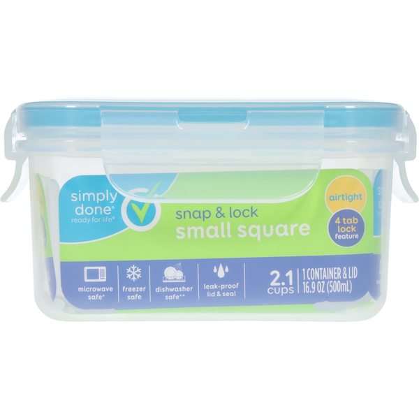 Simply Done Container & Lid, Snap & Lock, Small, Square, 16.9 Ounce