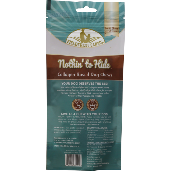 Fieldcrest Farms Nothin' to Hide Dog Chews, Delectable Beef Flavor, Small Twist Stix, 10 Pack