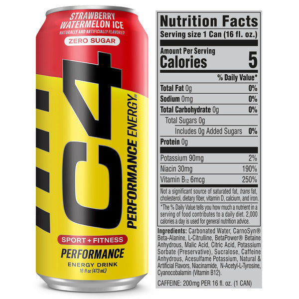 C4 Energy Performance Energy Drink, Carbonated, Strawberry Watermelon Ice