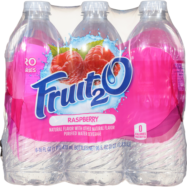 Fruit 2 O Purified Water Beverage, Raspberry, 6 Pack