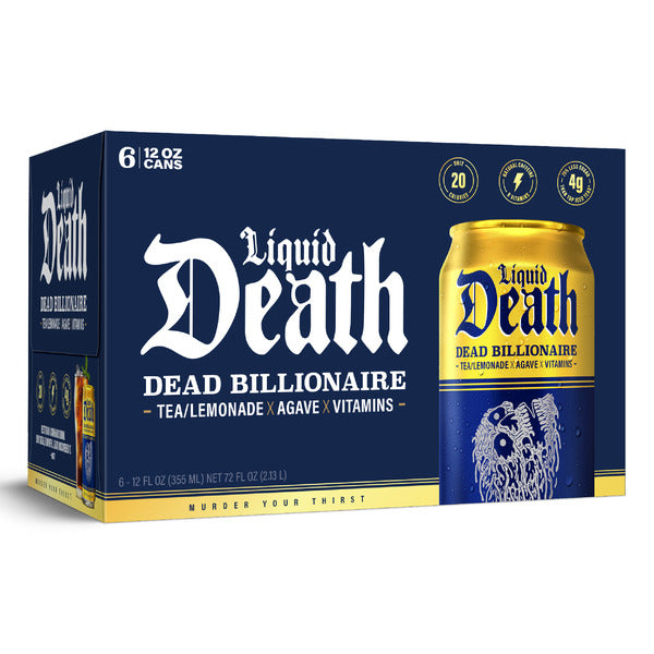 Liquid Death Iced Black Tea, Dead Billionaire