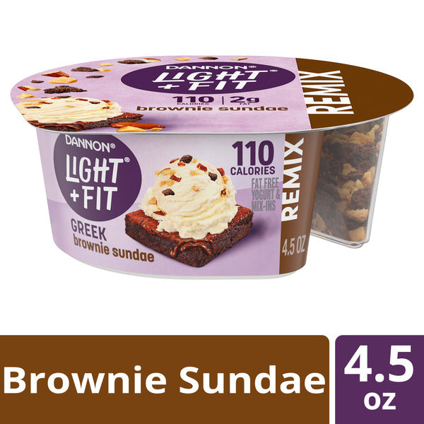 Dannon Light + Fit REMIX Brownie Sundae Non-fat Greek Yogurt with Brownie Crumbles, Honey Praline Almonds & Butter Toffee Mix-Ins