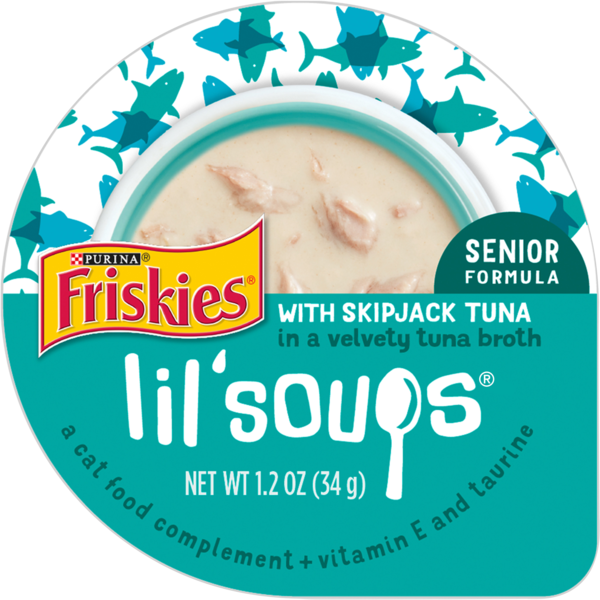 Purina Friskies Natural, Grain Free Senior Broth Wet Cat Food Complement, Lil' Soups Skipjack Tuna