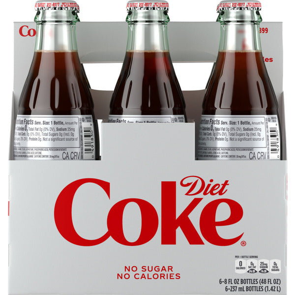 Diet Coke Diet Cola Soda Pop Glass Bottles