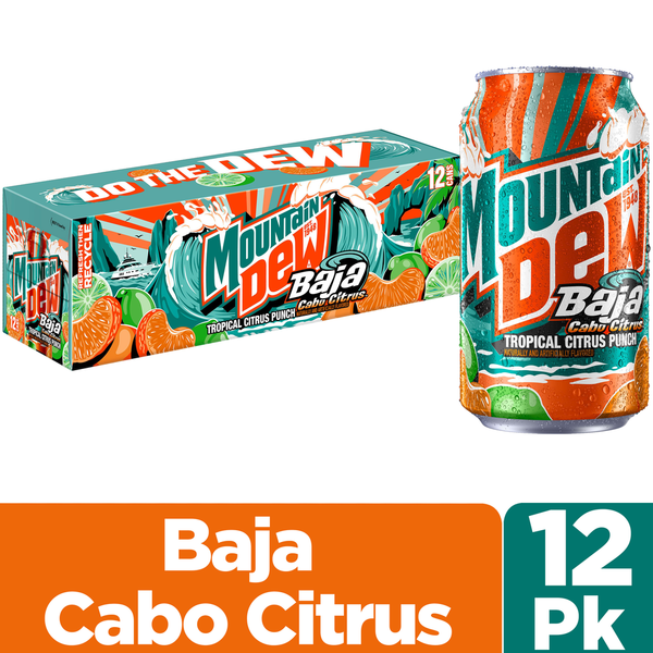 Mountain Dew Soda Pop Baja Cabo Citrus Tropical Punch Soda Cans