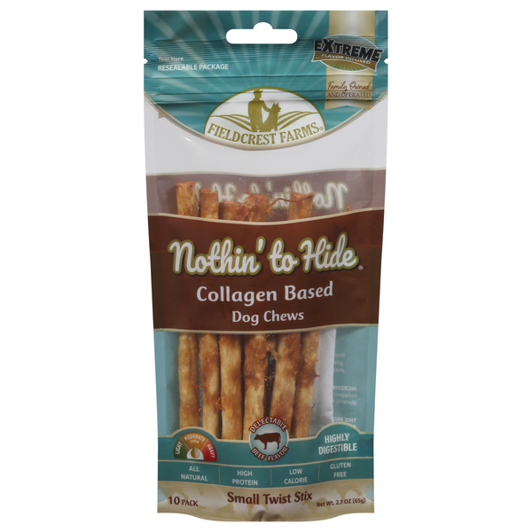 Fieldcrest Farms Nothin' to Hide Dog Chews, Delectable Beef Flavor, Small Twist Stix, 10 Pack