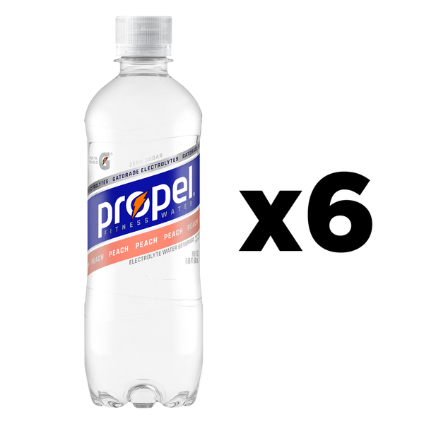 Propel Electrolyte Water Beverage, Zero Sugar, Peach, 6 Pack