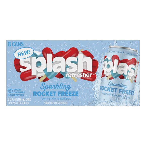 SPLASH Refresher Sparkling Water, Rocket Freeze Flavor - 12 Fl Oz Cans, 8 Pack