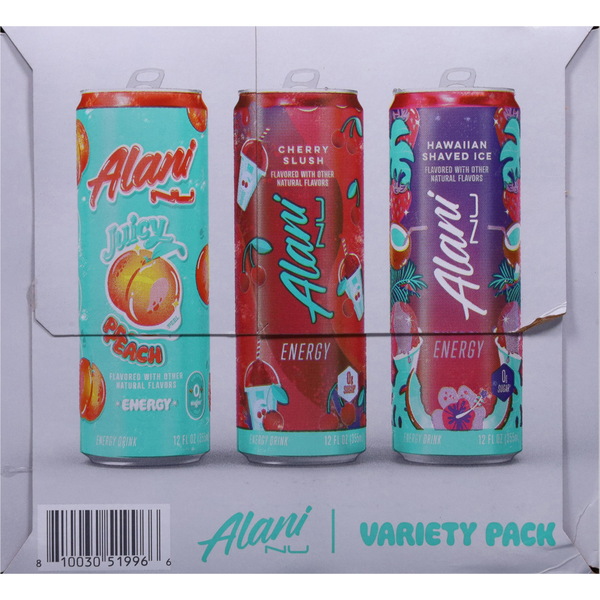 Alani Nu Juicy Peach/Cherry Slush/Hawaiian Shaved Ice Energy Drink Variety Pack