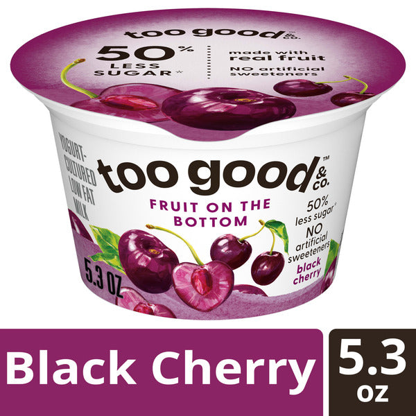 Too Good & Co. Fruit on the Bottom Black Cherry Yogurt-Cultured Low Fat Milk Product, Smooth and Creamy Adult Snacks with Real Fruit, 5.3 oz Cup