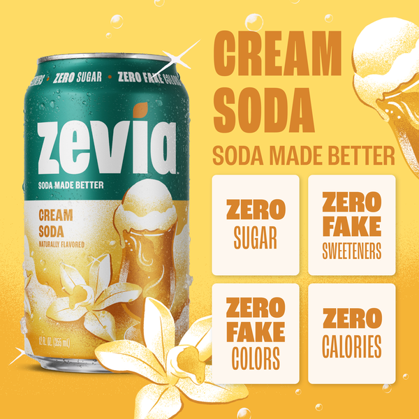 Zevia Soda, Zero Sugar, Cream Soda