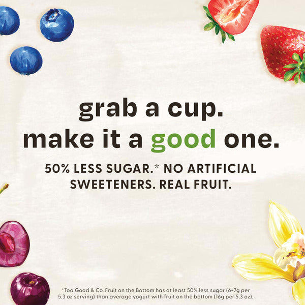 Too Good & Co. Fruit on the Bottom Black Cherry Yogurt-Cultured Low Fat Milk Product, Smooth and Creamy Adult Snacks with Real Fruit, 5.3 oz Cup