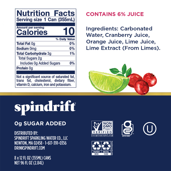 Spindrift Unsweetened Non-Alcoholic Cosnopolitan Sparkling Water