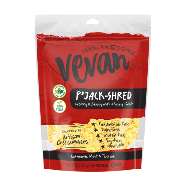 Vevan P'Jack, Plant-Based Shredded Pepperjack Cheese