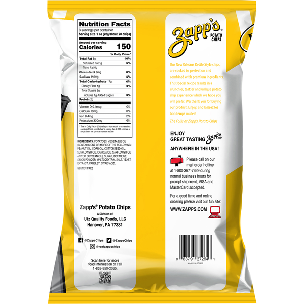Zapp's Potato Chips, Creole Onion, Sweet