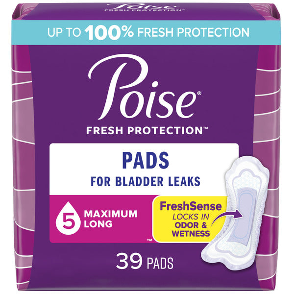 Poise Incontinence Pads, Maximum Absorbency, Long Length