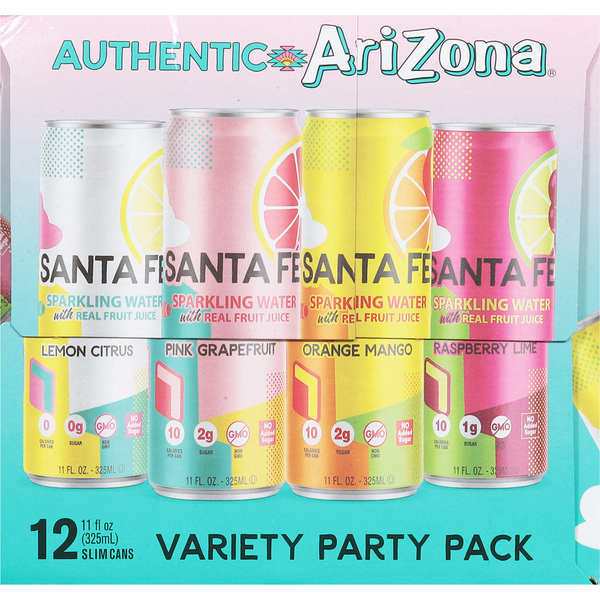 Santa Fe Sparkling Water Lemon Citrus, Orange Mango, Pink Grapefruit, Raspberry Lime