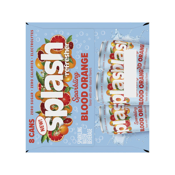 SPLASH Refresher Sparkling Water, Blood Orange Flavor - 12 Fl Oz Cans, 8 Pack