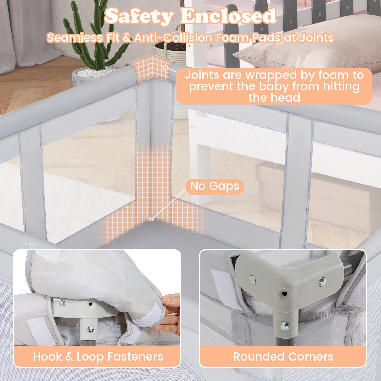 Large Baby Playpen BPA-Free Foldable Toddlers Safety Fence Play Yard with Zipper Gate