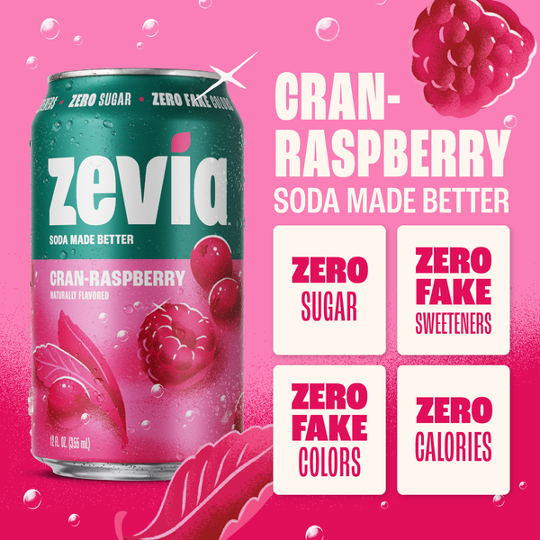 Zevia Soda, Cran-Raspberry, Zero Sugar