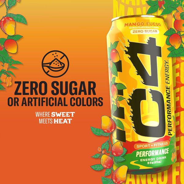 C4 Energy Performance Energy Drink, Carbonated, Mango Fuego